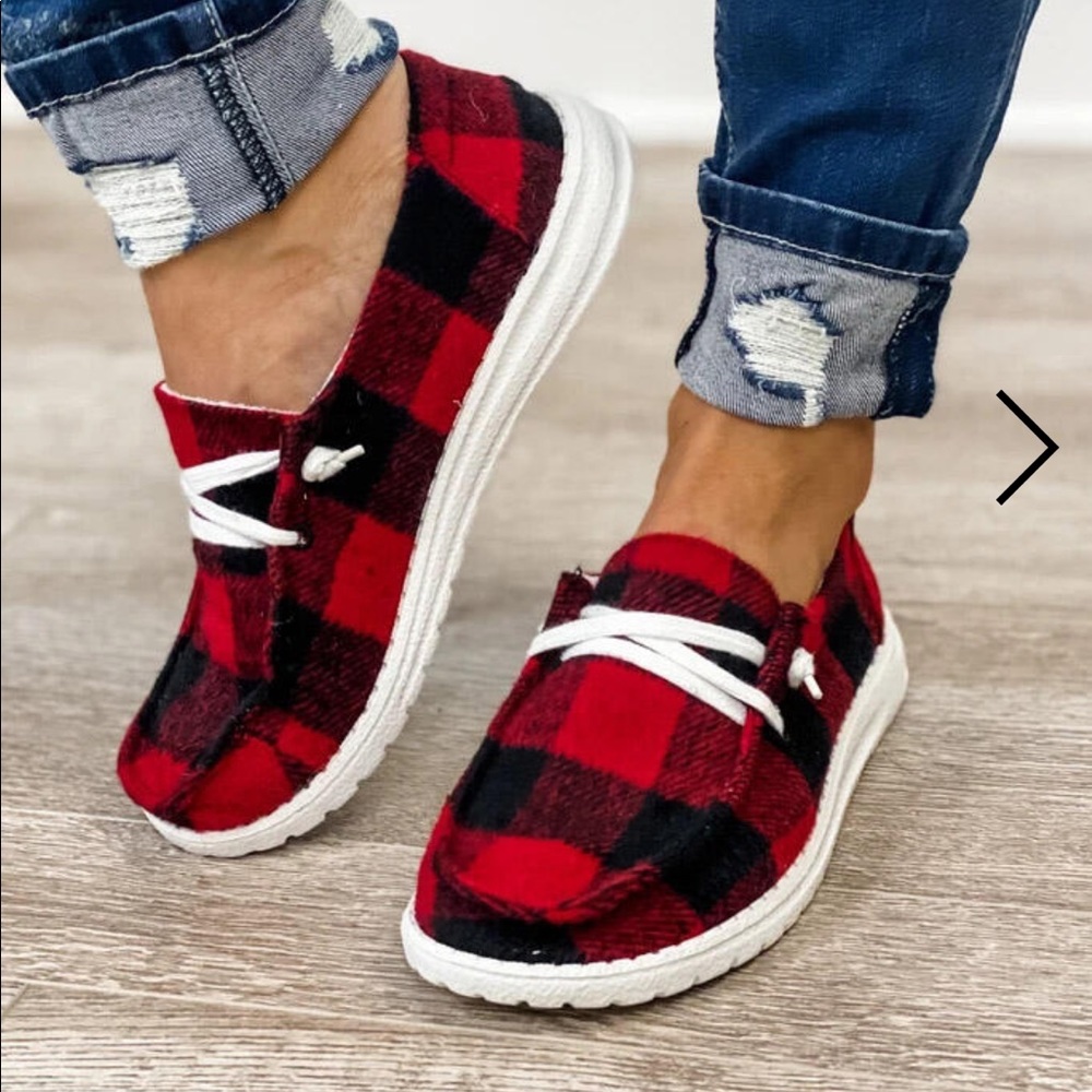 Buffalo plaid moccasin slippers / slides